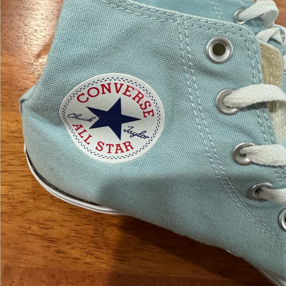Women’s light blue preowned high top converse